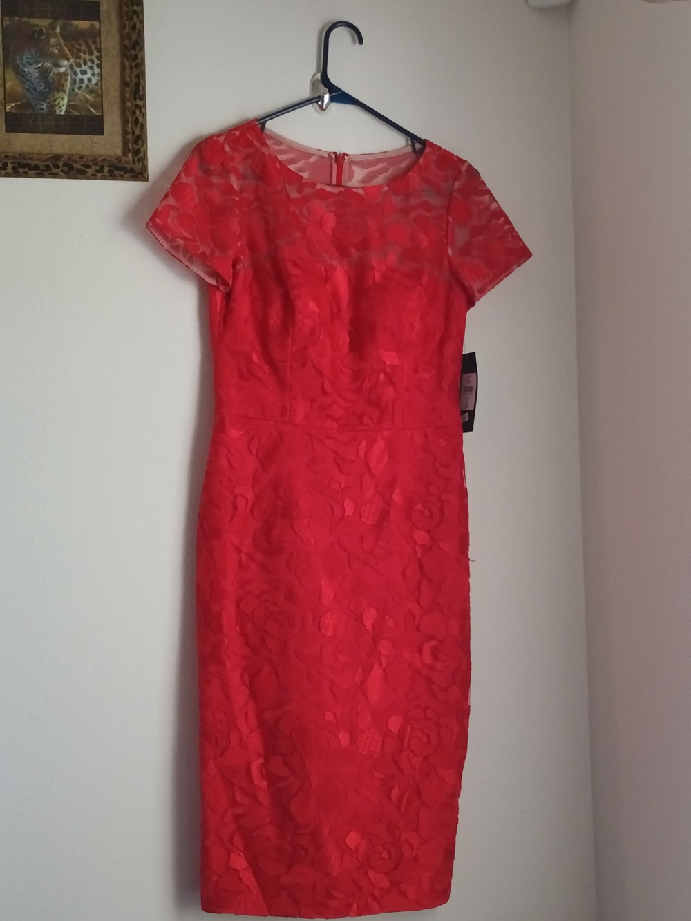David Meister Dress Women 8 Red Floral Lace Midi Elegant Prom Church